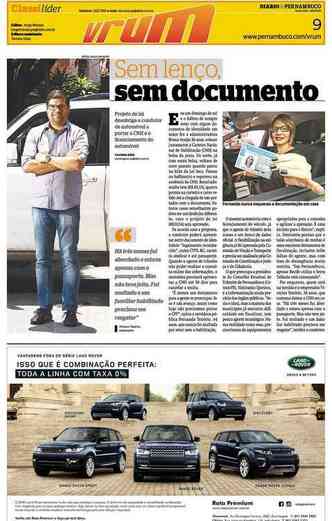 Capa do Vrum publicada na edio do dia 14/02/16 do Diario de Pernambuco(foto: Reproduo)