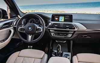 X3 conta com sistema de navegao Professional com boto seletor e tela de 10,25 polegadas, display multifuncional de 12,3%u201D. Foto: BMW / Divulgao