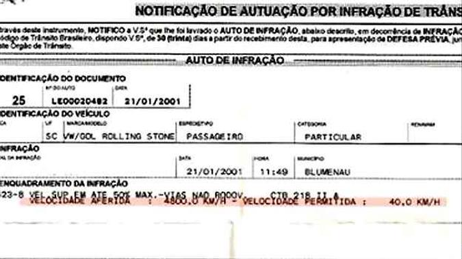 Em Santa Catarina, órgão notificou um Gol por estar a uma velocidade quase quatro vezes maior que a do som Em Santa Catarina, órgão notificou um Gol por estar a uma velocidade quase quatro vezes maior que a do som