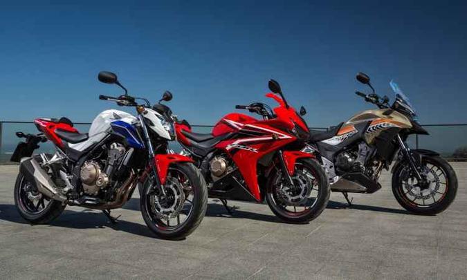 Lado a lado, as Honda CB 500F, CB 500R e CB 500X(foto: Honda/Divulgação) Lado a lado, as Honda CB 500F, CB 500R e CB 500X(foto: Honda/Divulgação)