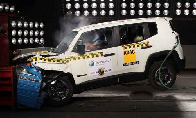 Teste de colisão do Jeep Renegade, que obteve nota máxima para proteção de adultos e crianças(foto: Latin NCAP/Divulgação) Teste de colisão do Jeep Renegade, que obteve nota máxima para proteção de adultos e crianças(foto: Latin NCAP/Divulgação)