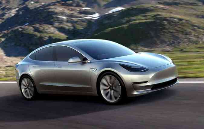 O Tesla Model 3  um exemplo de carro eltrico, modelo ser importado para o Brasil(foto: Tesla/Divulgao)