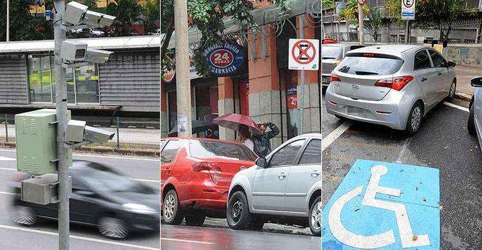 Além do excesso de velocidade, multas por estacionamento proibido também são frequentes (foto: Gladyston Rodrigues e Marcos Vieira/EM/D.A Press) Além do excesso de velocidade, multas por estacionamento proibido também são frequentes (foto: Gladyston Rodrigues e Marcos Vieira/EM/D.A Press)