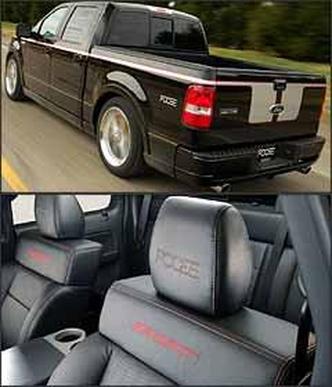 Listas e novos p�ra-lamas s�o a interpreta��o de Chip Foose para F-150 personalizada. Logo do preparador est� nos apoios de cabe�a