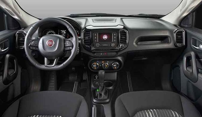 Interior da Toro tem elementos em comum com o Jeep Renegade(foto: Fiat/Divulgação) Interior da Toro tem elementos em comum com o Jeep Renegade(foto: Fiat/Divulgação)